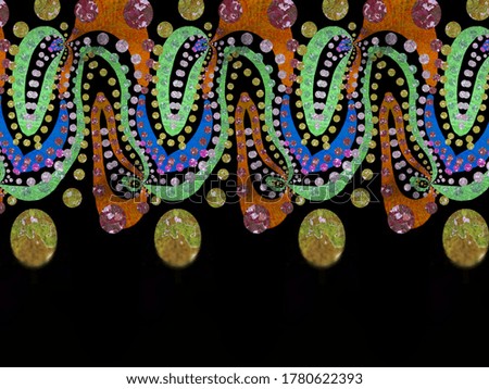 A colorful hand drawing pattern made red yellow green and blue on a black background 