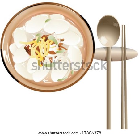 Korean Traditional Happy New Year Day with delicious rice cake soup isolated on white background : vector illustration