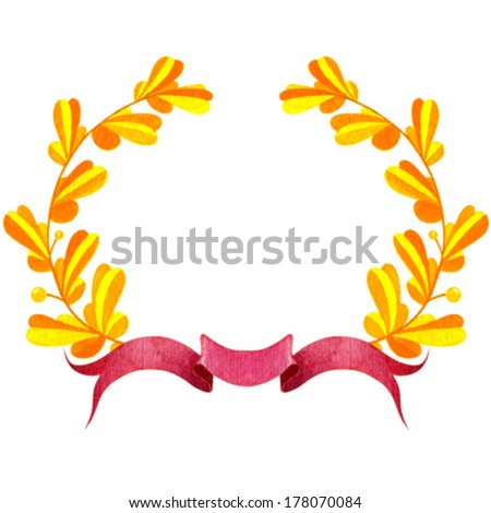 watercolor frame vector wreath of leaves and flower ribbons that can be used as a frame or for decoration