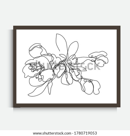 Decorative continuous line drawing sakura flowers, design element. Can be used for wall prints, cards, invitations, banners, posters, print design. Minimalist line art. Wall decor