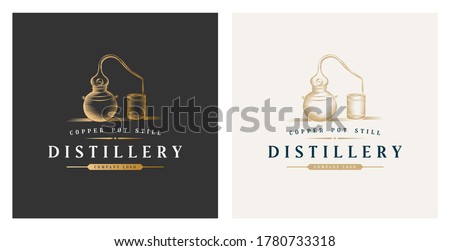 Copper pot still whiskey distillery premium logo Royalty-Free Stock Photo #1780733318