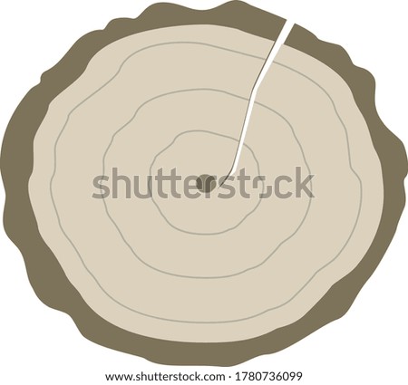 Tree cut with bark and rings in a flat style