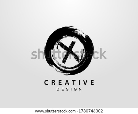 X Logo With Circle Splatter Element. VintageCircle Wave logo design template.