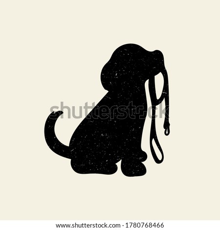 Cute puppy vector silhouette with gritty vintage texture. Isolated flat illustration.