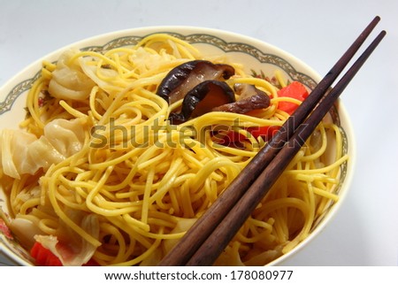 Chinese white noodle close up