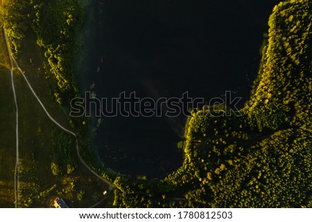 Top view of the lake Bolta in the forest in the Braslav lakes National Park, the most beautiful places in Belarus.An island in the lake.Belarus.