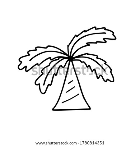 Palm tree. Doodle. Outline icon, logo, logotype, emblem, Black lines on white background. Isolated. Vector illustration