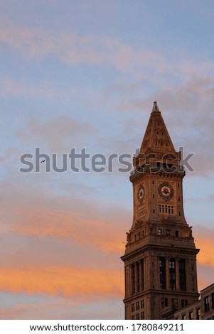 boston skyline at dusk during sunset