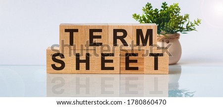 Term Sheet motivation text on wooden blocks business concept white background. Front view concepts, flower in the background.