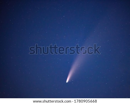 Comet C/2020 F3 Neowise in night starry sky. Sky background