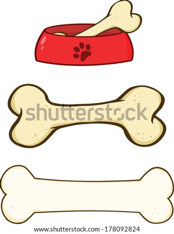 Dog Bone and Dog Bowl Cartoon Illustrations. Set Raster Collection