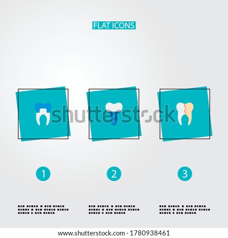Set of dental icons flat style symbols with reconstruction, implant, alumina and other icons for your web mobile app logo design.