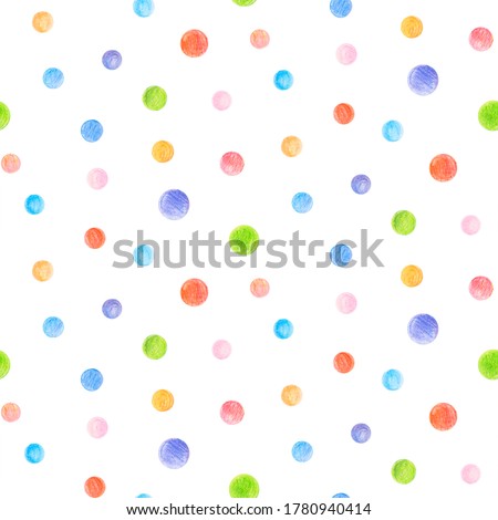Crayon dots seamless pattern. Hand drawn artistic circle repeatable background with pastels. Cute Colorful stylish illustration for backgrounds, textiles, tapestries. Royalty-Free Stock Photo #1780940414