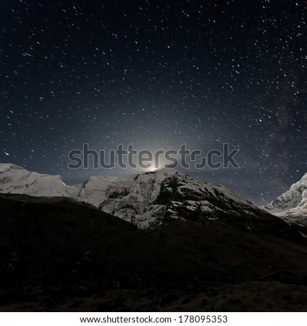 Moonset for Annapurna - Nepal, Himalayas