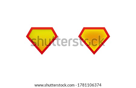 Layouts superman shield icon with shadow. Superhero label mockups. Vector on isolated white background. EPS 10.