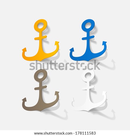 Realistic paper sticker: anchor. Isolated illustration icon
