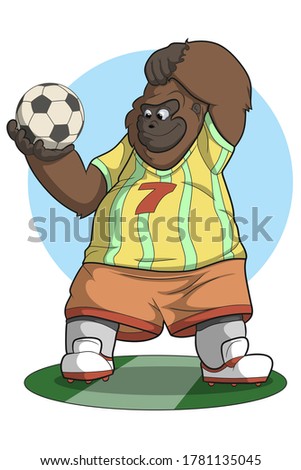 Cute gorilla football player in sports uniform hesitates to play. Motivational bright sports poster, banner, template for teenage, college football teams. Do not think! Play! Vector.