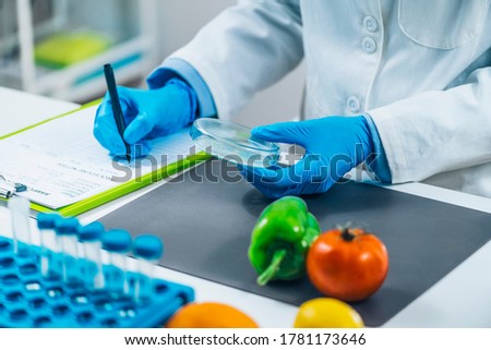 Food Quality Assessment in Microbiology Laboratory, microbiologist filling forms, following standard operating procedure  Royalty-Free Stock Photo #1781173646