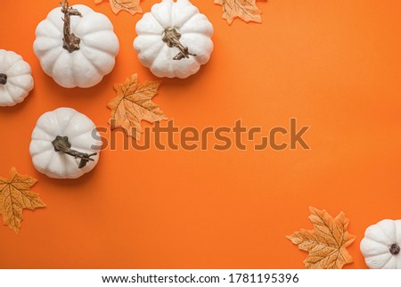 Happy Hallooween backgroung. Flat lay composition on orange paper.