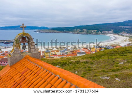 Aerial view of Laxe town and beach in Galicia Spain Royalty-Free Stock Photo #1781197604