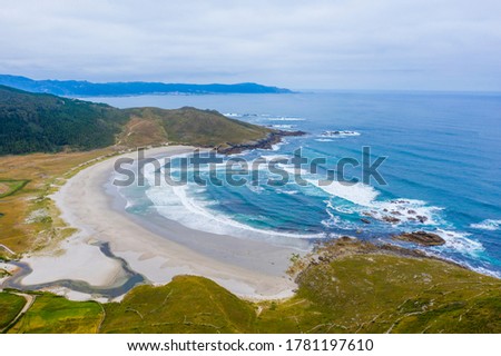 Aerial view of Soesto beach in Laxe in Galicia Spain Royalty-Free Stock Photo #1781197610