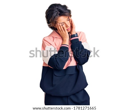 Young beautiful woman wearing sportswear rubbing eyes for fatigue and headache, sleepy and tired expression. vision problem 