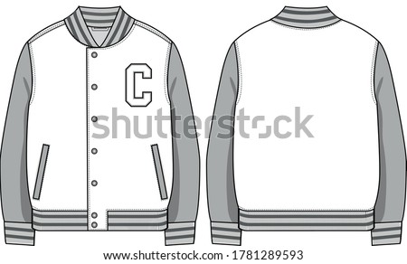 Varsity jacket, fashion technical drawing Royalty-Free Stock Photo #1781289593