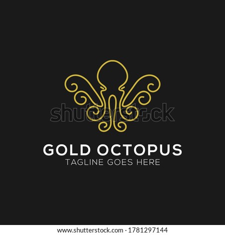 Gold Octopus logo design with line art style. abstract octopus icon vector illustration