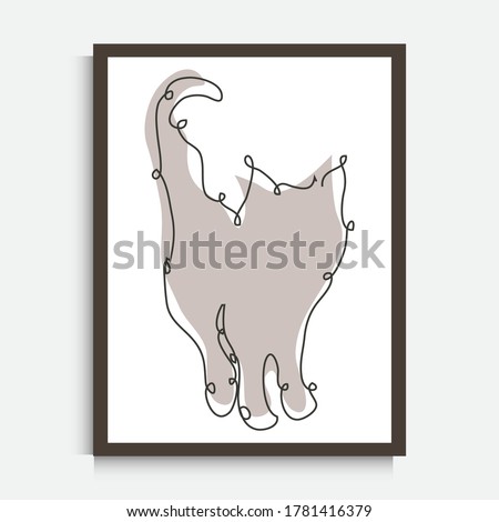 Decorative continuous line drawing cat, design element. Can be used for wall prints, cards, invitations, banners, posters, print design. Minimalist line art. Wall decor