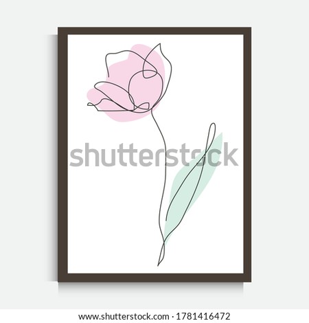 Decorative continuous line drawing tulip flower, design element. Can be used for wall prints, cards, invitations, banners, posters, print design. Minimalist line art. Wall decor
