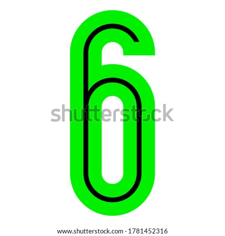 Modern Font, alphabet in the bright style, Vector number six
