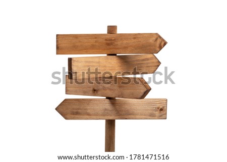 Wooden sign post isolated on white background. Mock up. Template