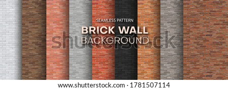 Set of brick walls of different colors. Seamless pattern. Realistic different brick textures collection. Vector illustration Royalty-Free Stock Photo #1781507114