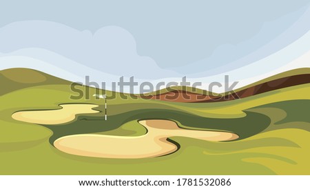 Golf course with sand traps. Illustration of outdoor sport.