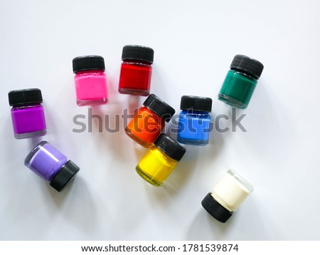Poster Color bottle on white background, pastel colors