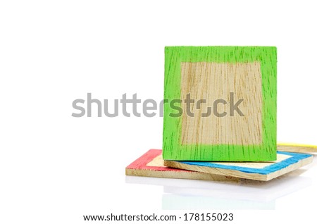 a square picture frames, wood plated, white background