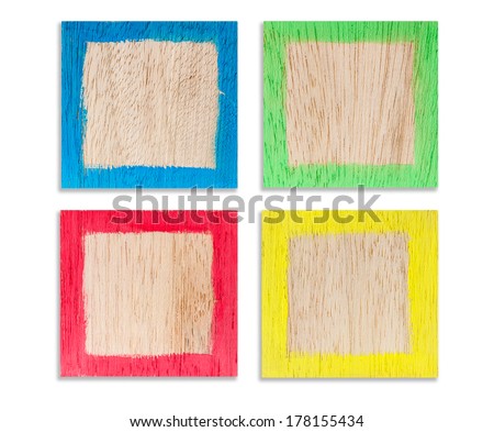 set of square picture frames, wood plated, white background