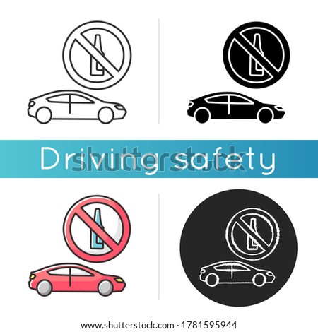 Drunk driving icon. Traffic safety law, responsible drinking. Linear black and RGB color. Advice for careful drivers. Auto and alcohol prohibition sign isolated vector illustrations