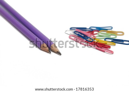 pencils and clips isolated on white