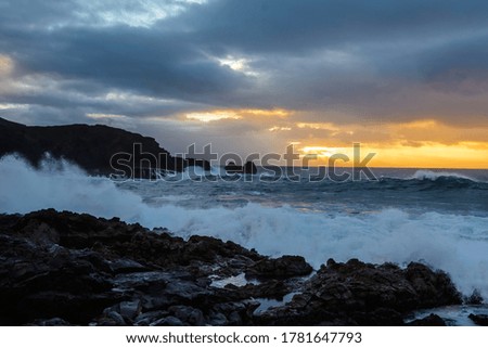A powerful storm in the Atlantic Ocean in a bay on the coast of Tenerife.
