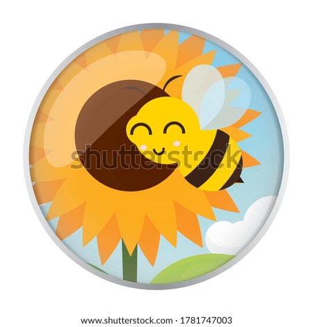Cute bee cartoonover a sunflowers garden - Vector