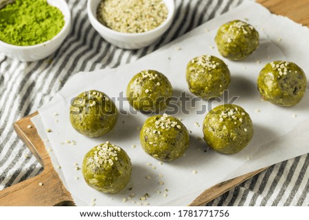 Homemade Healthy Matcha Bliss Energy Balls with Dates Hemp and Nuts Royalty-Free Stock Photo #1781771756