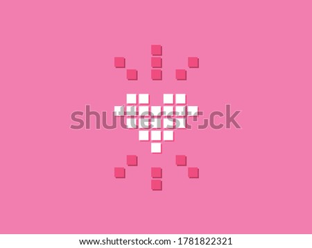 Pixel heart isolated on pink background. Vector illustration. Pixel art style 8-bit. Heart object to use in computer game, websites. Minimalistic pixel graphic romantic object symbol of life.