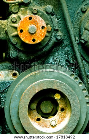 close-up old diesel car engine
