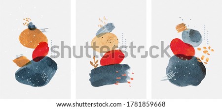 Abstract art background with watercolor stain elements vector. ฺBrush stroke texture decoration with art acrylic poster design. Contemporary art wall decoration.