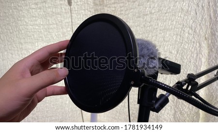 Pop filter for podcasting - close up