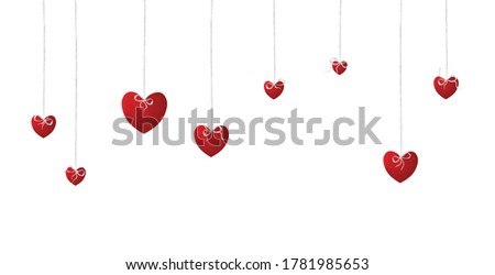 Bright red are hanging on a rope. Universal romantic clip art set for your design on white background