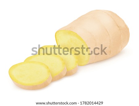 Cutted ginger isolated on a white background. Clip art image for package design.