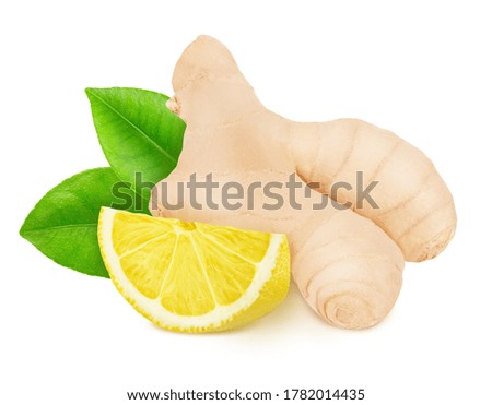 Composition with lemon and ginger isolated on a white background. Clip art image for package design.