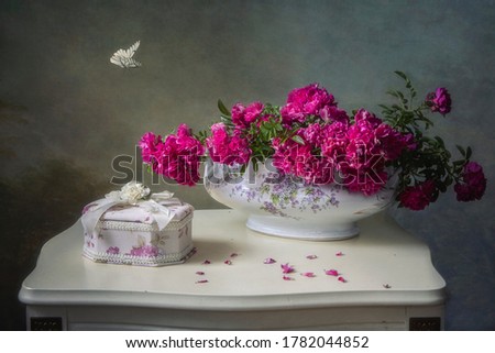 Still life with pink roses in retro style	